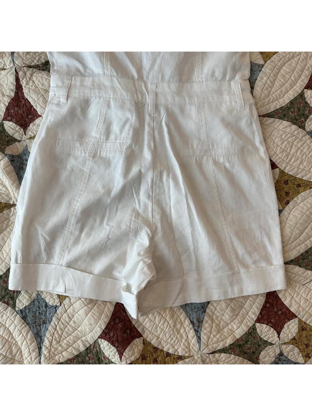 A Loves A White Utility Linen Blend Button Romper Linen cottagecore summer Sz S - Picture 7 of 7